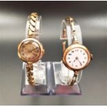 TWO LADIES NINE CARAT GOLD CASED WRISTWATCHES circa 1920s, both with Arabic numerals and expanding