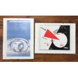 TWO REPRODUCTION RUSSIAN SOVIET ERA PROPOGANDA POSTERS one from 1920 by Eliezer Lissitzky,