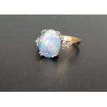 ATTRACTIVE OPAL TRIPLET AND DIAMOND DRESS RING the oval opal triplet approximately 1.2cm x 1cm,