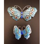 TWO ENAMEL DECORATED SILVER BUTTERFLY BROOCHES both in blue, the larger example maker JA&S, 5.5cm