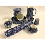 BURLEIGH CALICO KITCHEN COFFEE SET comprising nine coffee cans, ten saucers, sugar bowl, cream