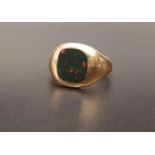 BLOODSTONE SIGNET RING in nine carat gold, ring size M-N and approximately 5.5 grams