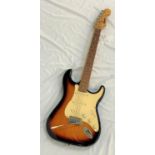 SQUIER BY FENDER STRAT ELECTRIC GUITAR serial - YN 506773, 1995 model, the sunburst body with white