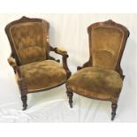 LADIES AND GENTLEMANS MATCHED PAIR OF EDWARDIAN WALNUT AND INLAID PARLOUR CHAIRS with shaped