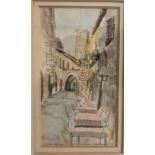 I. LESLEY MAIN San Gimignano, Italy, watercolour, signed and dated September 1980 with label to