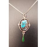 CHARLES HORNER TURQUOISE AND ENAMEL SET PENDANT the central oval turquoise section in pierced shaped