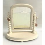 VICTORIAN PAINTED DRESSING TABLE MIRROR with an arched plate supported by turned columns, on a D