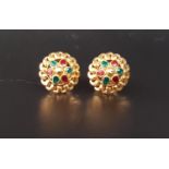 PAIR OF ENAMEL DECORATED TWENTY-TWO CARAT GOLD EARRINGS the stud earrings with alternating red and
