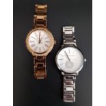 TWO LADIES MICHAEL KORS WRISTWATCHES one in silver tone MK-3837 and the other on rose gold tone MK-