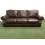 LEATHER THREE SEAT SOFA in brown, 210cm wide