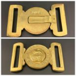 BRITISH ARMY ALL REGIMENTS BELT BUCKLE in brass with lion above a crown and the motto 'Dieu Et Mon