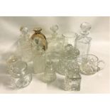 SELECTION OF CRYSTAL AND OTHER DECANTERS including an Edinburgh square spirit with stopper and