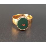 BLOODSTONE SIGNET RING on fifteen carat gold shank, ring size K