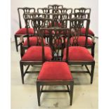 SET OF ELEVEN CHIPPENDALE STYLE MAHOGANY DINING CHAIRS with shaped top rails bearing the Prince of