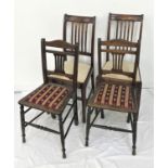 PAIR OF EDWARDIAN ELM SIDE CHAIRS with shaped top rails above a pierced central splat and