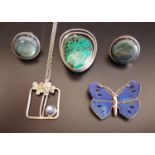 INTERESTING SELECTION OF STONE SET SILVER JEWELLERY comprising a lapis lazuli set butterfly