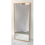 LARGE RECTANGULAR WALL MIRROR in a light oak frame, 160cm x 70cm