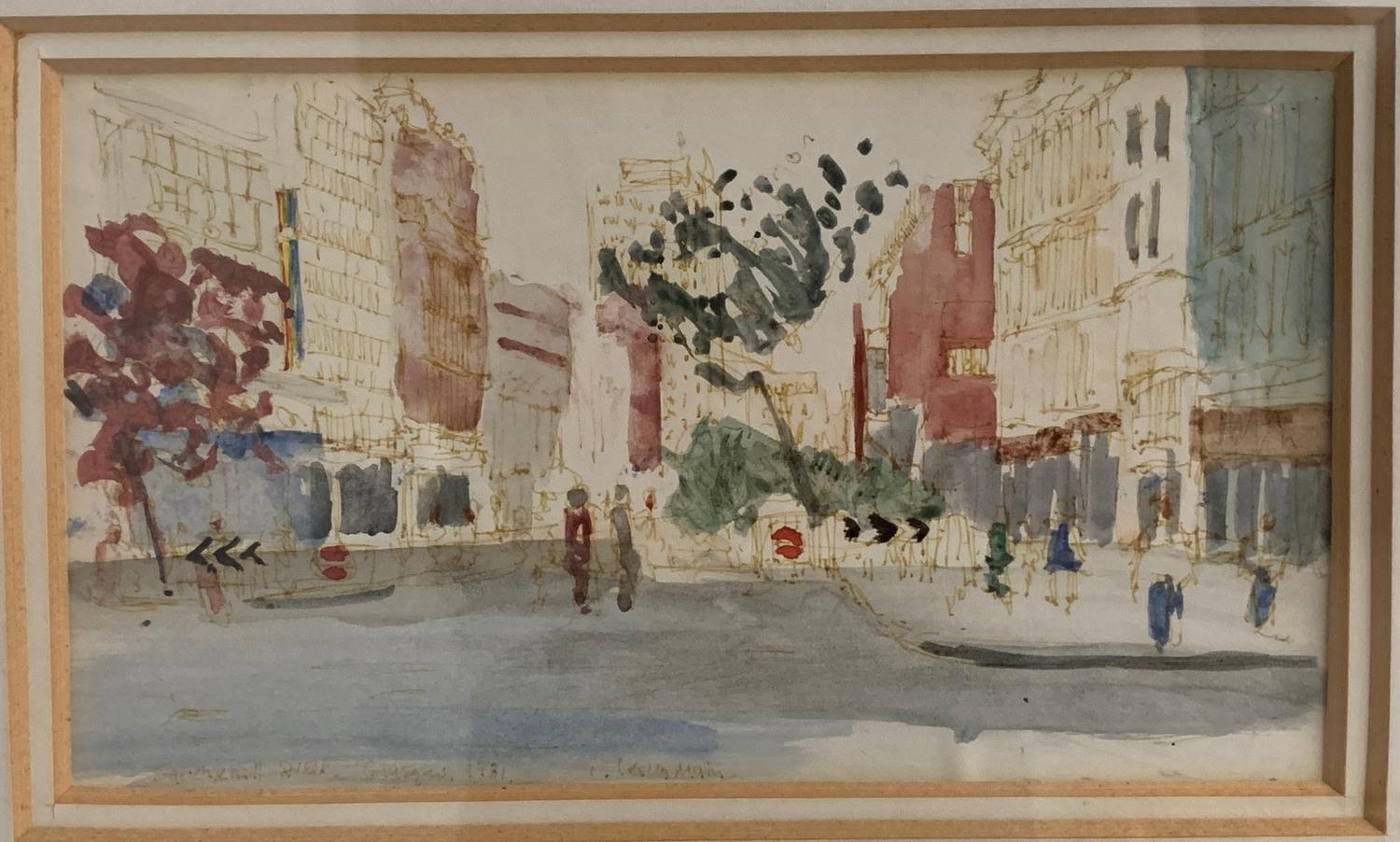 I. LESLEY MAIN Sauchiehall Street, Glasgow, watercolour, signed and dated 1981, 11.7cm x 21cm