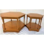 TWO LEGATE LIGHT OAK AND CROSSBANDED OCTAGONAL OCCASIONAL TABLES each with a moulded top standing on