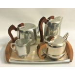 PICQUOT WARE TEA SERVICE comprising tea pot, hot water jug, coffee pot, milk jug and tray