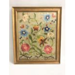 1950s NEEDLE WORK PICTURE depicting flowers and leaves, 52.5cm x 42.5cm