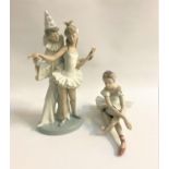 TWO LLADRO FIGURINES comprising the ballerina, 14cm high and the clown and the dancer, 26cm high (2)