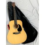 ACOUSTIC GUITAR BY INTER MUSIC the glossed body with black pickguard, six strings and white dot
