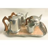 PICQUOT WARE TEA SERVICE comprising a tea pot, hot water jug, coffee pot, milk jug and tray