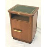 SIMPSON BELL OF EDINBURGH TEAK SIDE CABINET with an inset green leather top above an open shelf with
