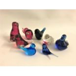 SELECTION OF COLOURED GLASS ANIMALS comprising a Wedgwood purple elephant, a purple bird, a dark