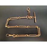 NINE CARAT GOLD ALBERT CHAIN formed with long oval links, with T-bar, total weight approximately
