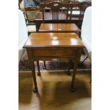 A PAIR OF GEORGIAN DESIGN BURR WALNUT TABLES each of rectangular form with frieze drawers on