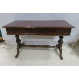 A 19TH CENTURY MAHOGANY SIDE TABLE of rectangular outline with two frieze drawers raised on dual