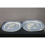 A 19th CENTURY IRONSTONE BLUE AND WHITE MEAT PLATTER,