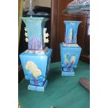 A PAIR OF ORIENTAL GLAZED POTTERY VASES the turquoise and light green ground decorated with dogs of
