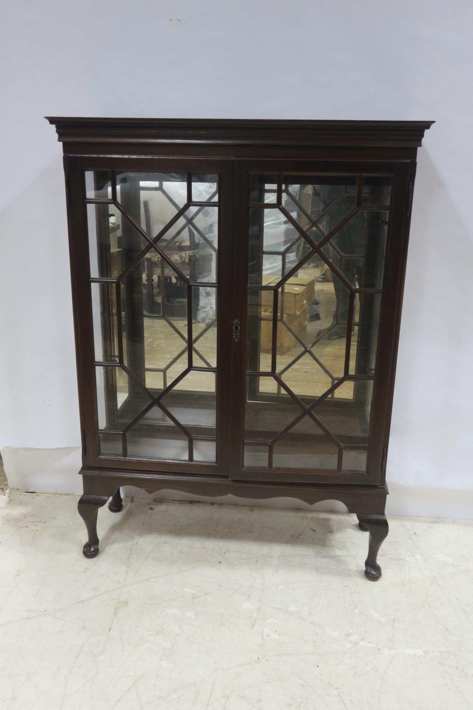 A MAHOGANY CHINA DISPLAY CABINET the rectangular top above a pair of astragal glazed doors the