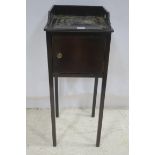 A 19TH CENTURY MAHOGANY POT CUPBOARD the rectangular top with moulded three quarter gallery above a