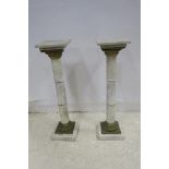 A PAIR OF WHITE VEINED MARBLE AND BRASS JARDINIERE STANDS each with square top and base 100cm x