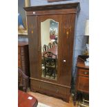 A 19TH CENTURY MAHOGANY AND SATINWOOD INLAID WARDROBE the dentil mould cornice above a bevelled