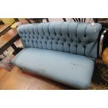 A 19TH CENTURY MAHOGANY AND UPHOLSTERED SETTEE the rectangular deep upholstered buttoned back and