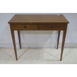A SHERATON DESIGN MAHOGANY AND SATINWOOD INLAID SIDE TABLE the rectangular top above two frieze