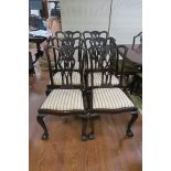 A GOOD SET OF SIX 19TH CENTURY CHIPPENDALE DESIGN DINING CHAIRS each with serpentine carved top