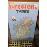 AN ENAMEL SIGN inscribed Firestone Tyres Most Miles per Shilling