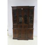 A GEORGIAN DESIGN MAHOGANY BREAKFRONT SECRETAIRE LIBRARY BOOKCASE the dentil moulded cornice above