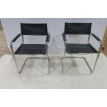 A PAIR OF MART-STAM 5-3-4 VINTAGE CHAIRS each with a chrome frame and hide splat and seat