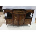 A GOOD 19TH CENTURY ROSEWOOD AND MARQUETRY SIDE CABINET of rectangular bowed outline with two