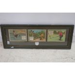 CHARLES CROMBIE GOLFING CARICATURES set of three framed as one advertisement for Perrier sparkling