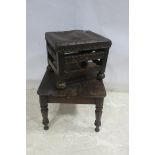 A 19TH CENTURY MAHOGANY STOOL on baluster legs together with an upholstered stool (2)