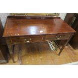 A 19TH CENTURY MAHOGANY AND SATINWOOD INLAID SIDE TABLE of rectangular outline with two frieze