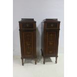 A VERY FINE PAIR OF 19th CENTURY MAHOGANY AND SATINWOOD CROSS BANDED DINING ROOM PEDESTALS,